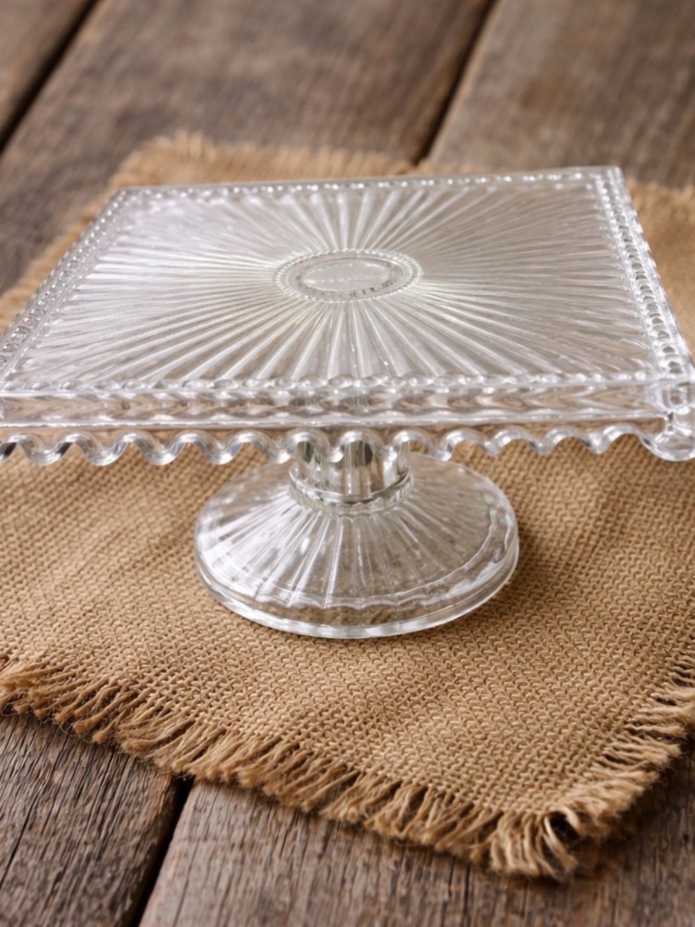 Vintage Clear Glass Square Pedestal Cake Stand - Elegant Serving Platter